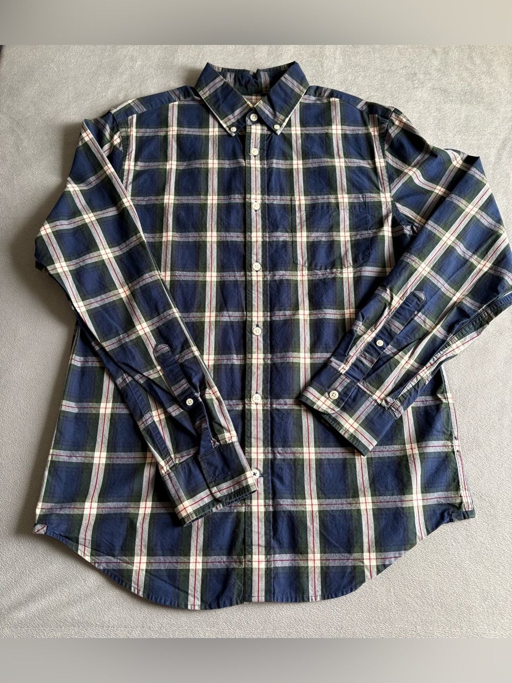 jcpenney Navy Plaid Button-Down Shirt with White and Green Accents